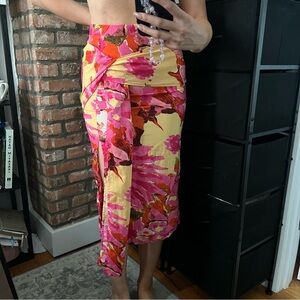 Floral Wrap Skirt in Pink and Yellow